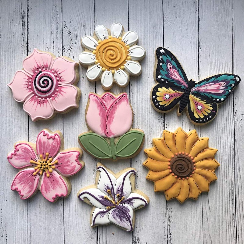LILIAO Flowers Cookie Cutter Set - 7 Piece - Lily, Daisy, Sunflower, Cherry Blossoms, Tulip, Kapok Flowers and Butterfly Biscuit Fondant Cutters - Stainless Steel - Image 2